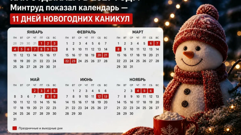 Новогодние праздники в 2027 году будут короче предыдущих